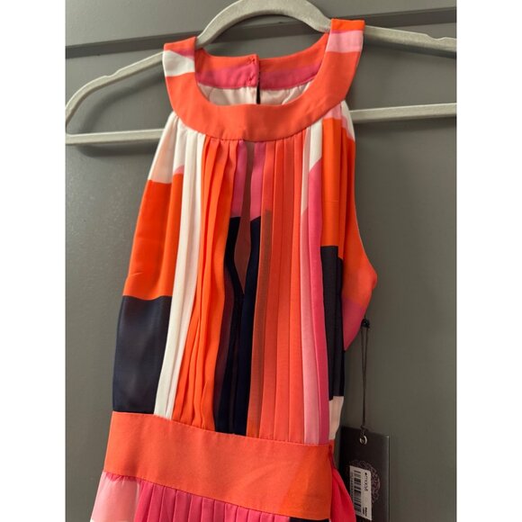 Vince Camuto Colorblock Pleated Halter Maxi Dress Size 2 Multicolor Pink/Orange/ - Picture 9 of 10